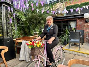 Pink bike in courtyard