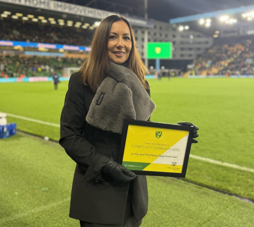 Jo Hoy, awarded Community Hero by Age UK Norwich at Carrow Road