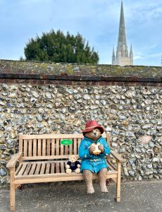 The Maids Heads very own Henry Bear meets Paddington in the Cathedral Close