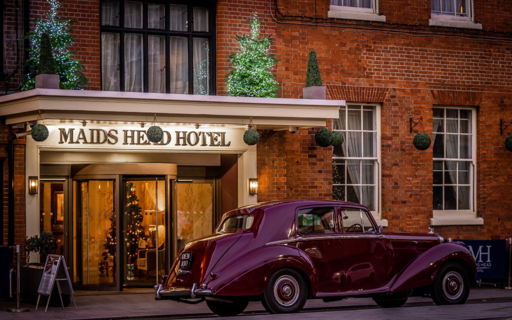 Maids Head Bentley looking festive at the front of the Hotel
